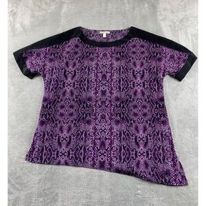 Dana Buchman Womens XL Purple Snake Print Asymmetrical Hem Short Sleeve Blouse